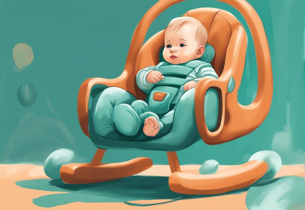 Modernes digitales Gemälde eines Babys in einem trendigen Babysitz mit Timer, Hauptfarbe Teal