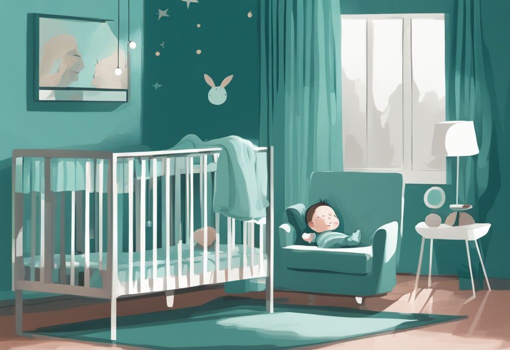 Moderne digitale Illustration eines schlafenden Babys in Querlage in einem gemütlichen Kinderbett mit beruhigender Umgebung, Baby Querlage wie schlafen.